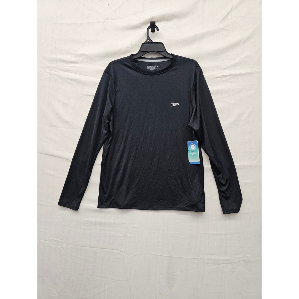 Speedo Mens Long Sleeve Rash Guard Shirt Black Polyester Athletic Size Small